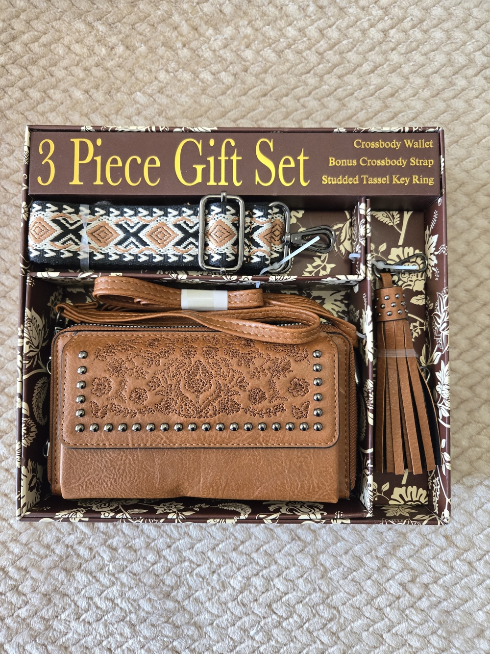 Sam And Hadley Western Boho Wallet Set Crossbody Strap Tassel Studded Gift 3Pc